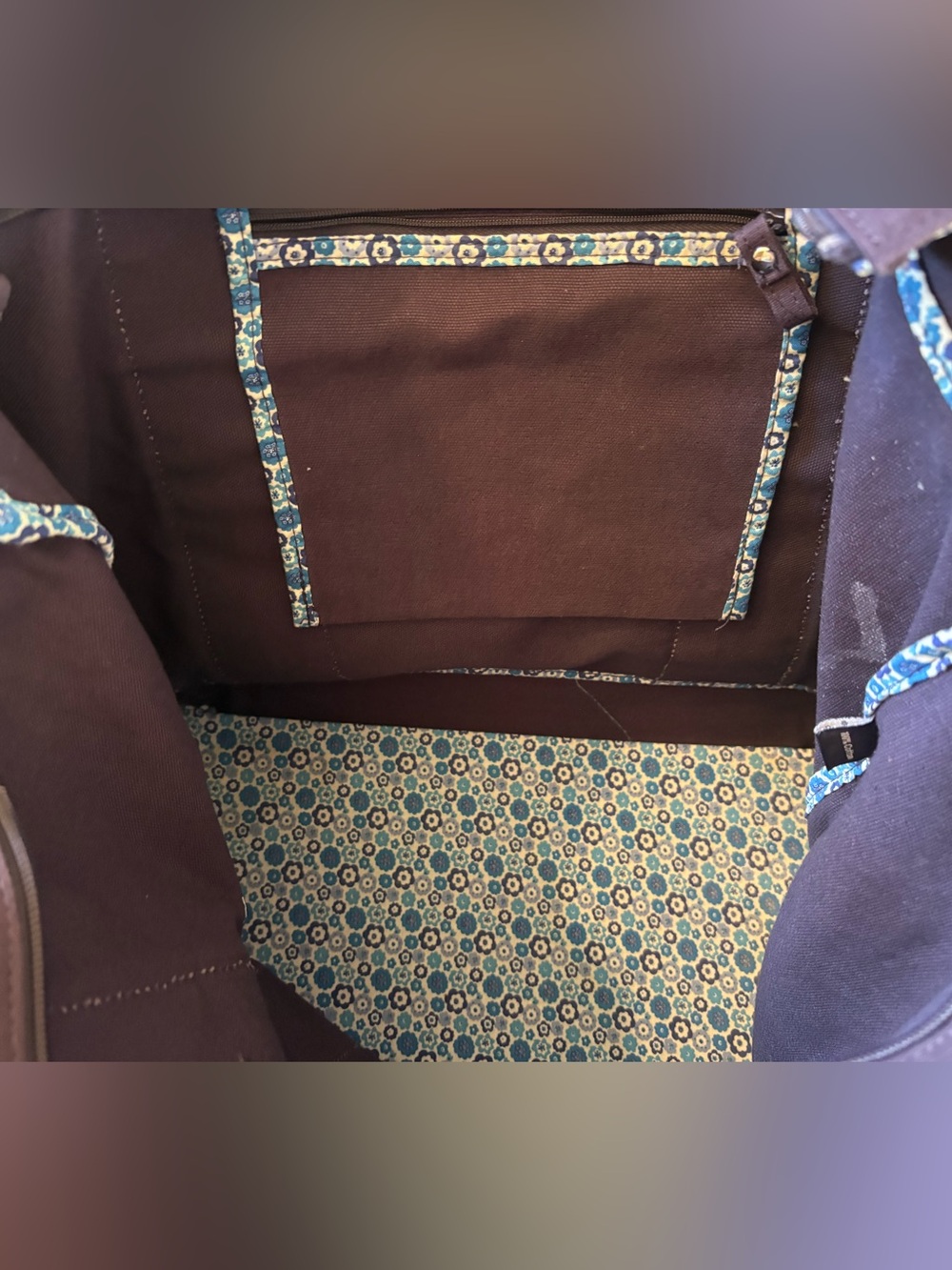 Vera Bradley Cotton Canvas Boxy Tote Bag Navy Blue White Trim 20”x16”x8” - Picture 3 of 5